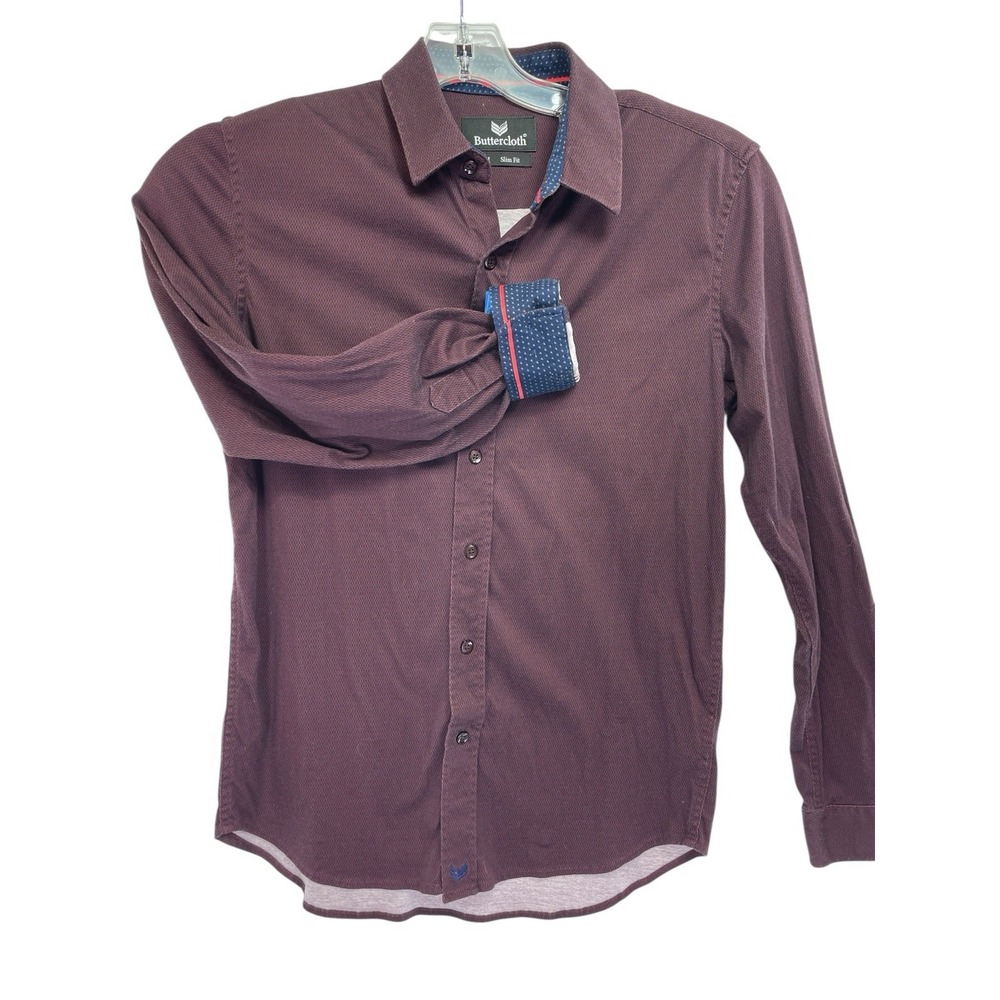 Butter Cloth Mens Medium Maroon Flip Cuff Button Up Flannel Shirt‎ (F45) EUC
